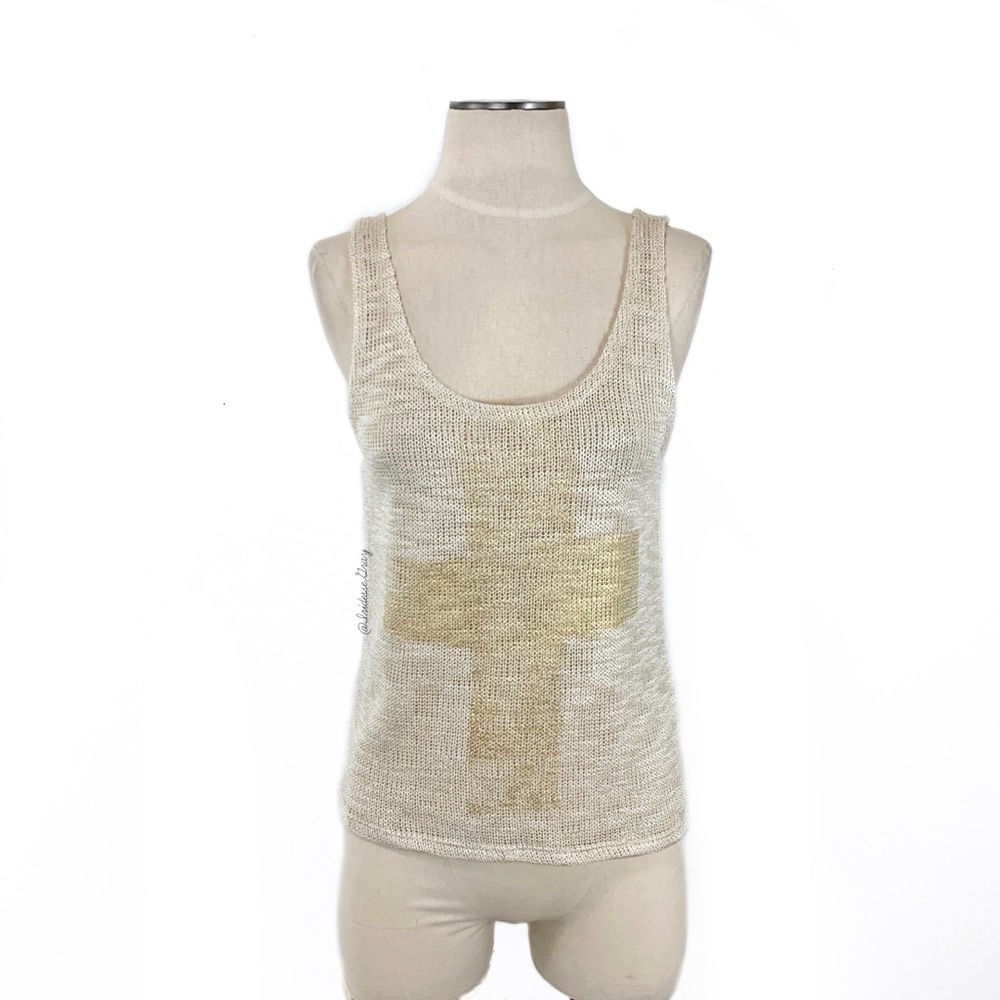 Topshop Petite- Cream w/Gold Cross Sweater Tank 4P